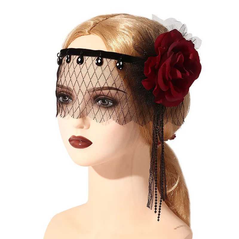 1920s Gatsby Party Spider Jewelry Masks Halloween Masquesrade Wearing Gothic Black Mesh Rose Face Mask Charming HeaddressW251029