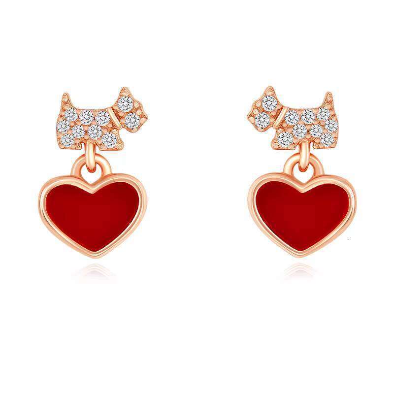 K Gold Plated High Quality Smart Puppy Red Agate Love Necklace Women's french fashion Exquisite High-end Clavicle Chain