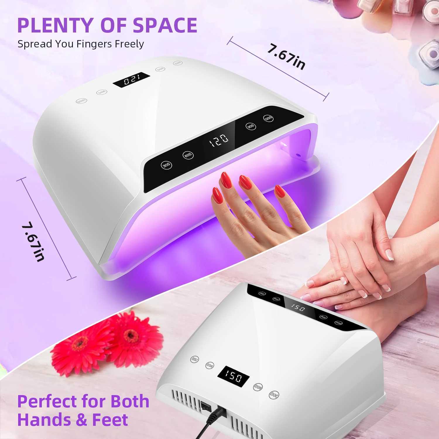 320W Big Space UV LED Nail Lamp For Manicure Drying Gel Nail Polish 72 LED Nail Dryer With Two LCD Screens Nail Salon Tools L251030