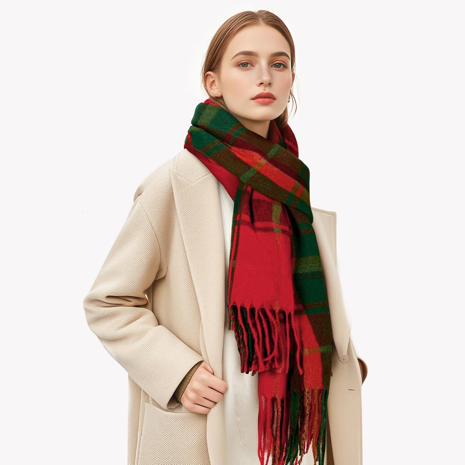 Custom Christmas gifts Winter Scarfs Women Womens Fashion Cashmere Scarf Plaid for Winter, Long Blanket, 79" x 28"