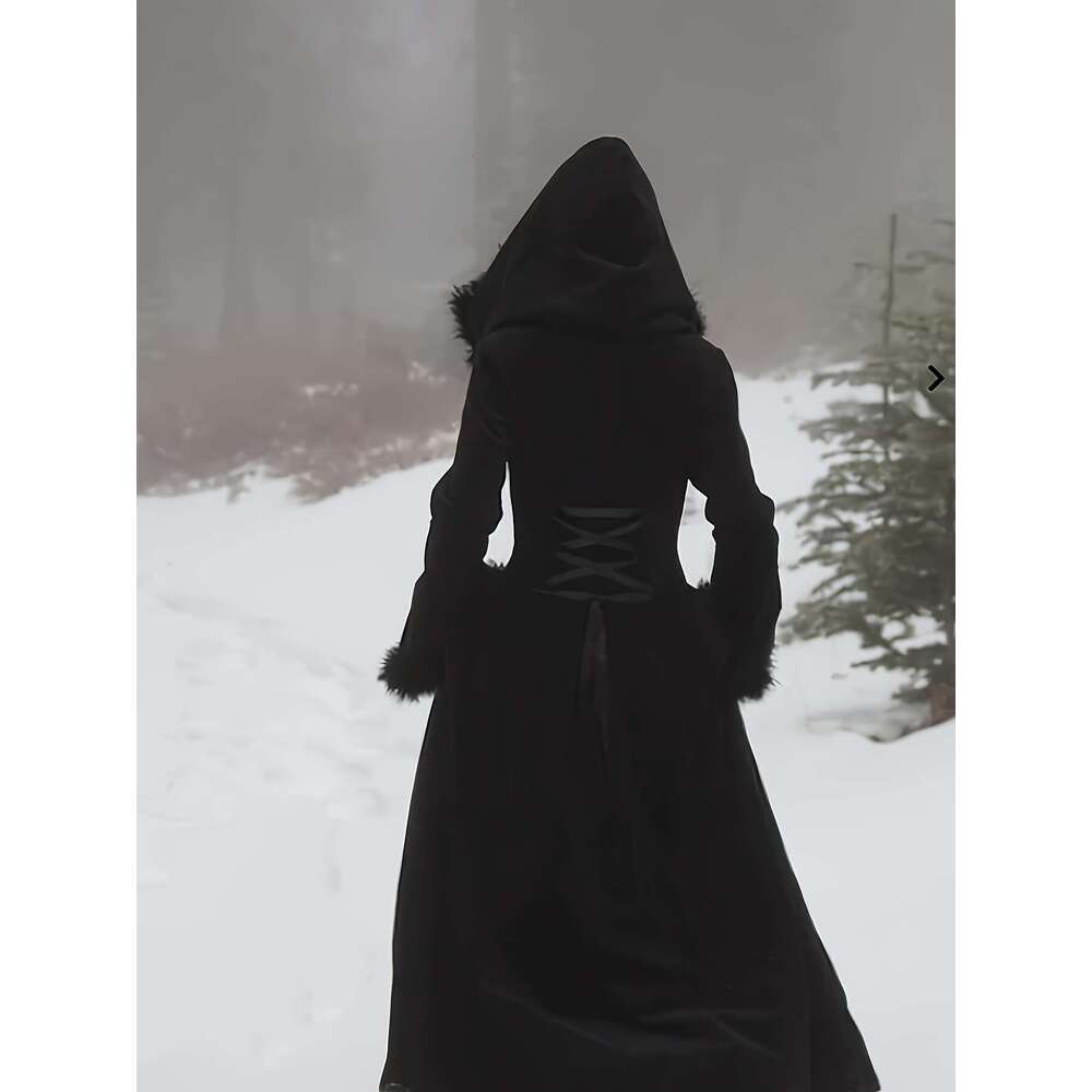 Victorian Coat Victorian With Faux Fur Trim Long Sleeve Corset Inspired Bodice Flared Hem Thick Warm Fabric Punk Style Winter Outerwear For Women Hine