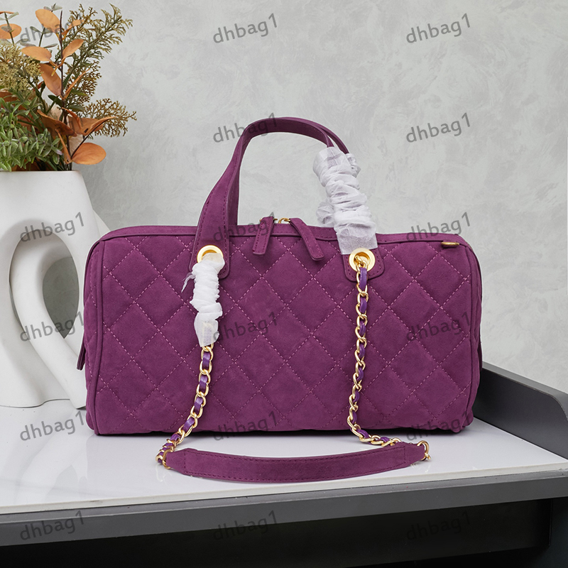 Suede Bowling Bag Designer Ladies Shoulder Bags Shiny Oil Wax Leather Genuine Leather With Grid Pattern Gold Metal Buckle Luxury Handbag Underarm Sacoche 22/30cm