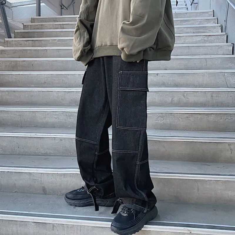 2025Autumn Cargo jeans men Wide Leg Denim pants Loose Jeans Straight Baggy Mens Jeans hip hop Streetwear Neutral denim Trousers J251030