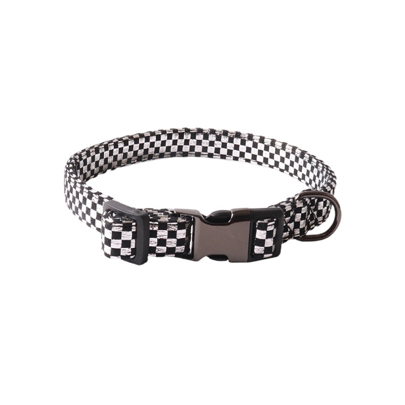 Checkerboard Pattern Dog Collar, Multi-Color Options, Quick-Release Buckle, Adjustable Sizes, For Small to Large Dogs, Durable Pet Collar Gear B180
