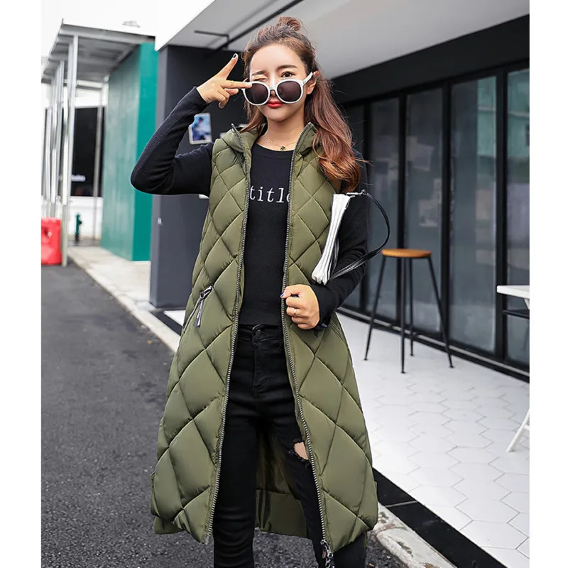 Womens Sleeveless Vest Long Down Padded Jacket Solid Color Hooded Loose Ladies Fashion Casual Warm Winter Jacket Vest Women 251024