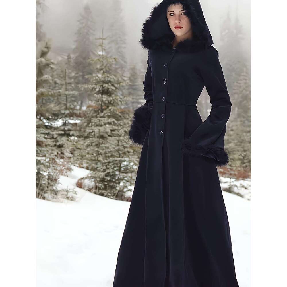 Victorian Coat Victorian With Faux Fur Trim Long Sleeve Corset Inspired Bodice Flared Hem Thick Warm Fabric Punk Style Winter Outerwear For Women Hine