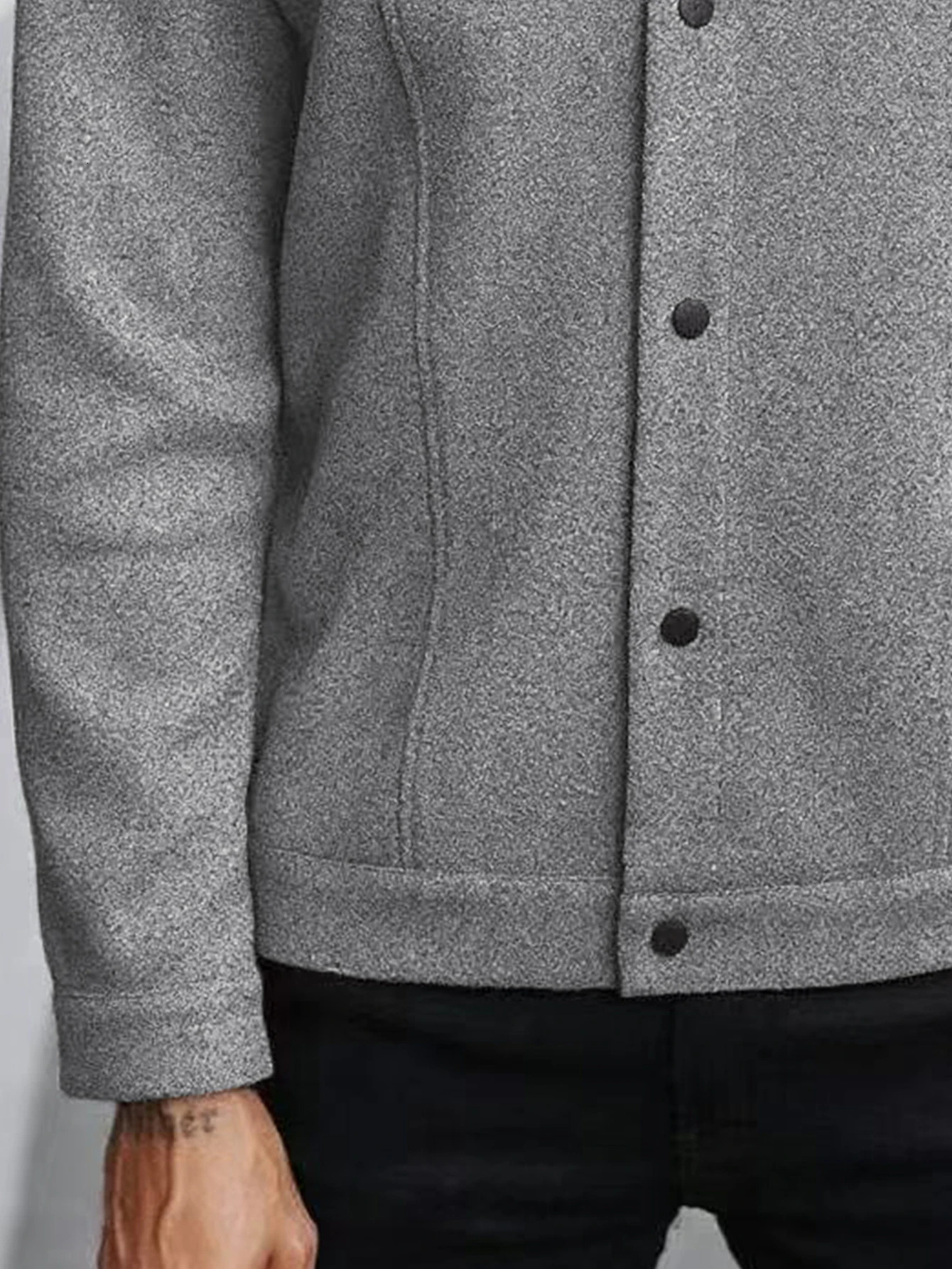 Autumn Mens Woolen Jacket Solid Color Coat Collar Button Front Flip Pocket 251029