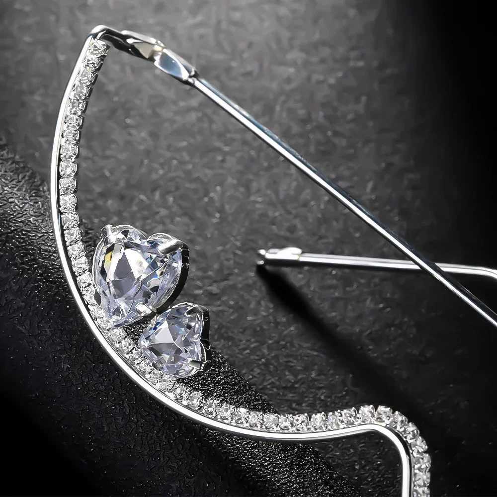 Fashion Double Heart Glasses Frames Rhinestone Designer Luxury 2024 Face Accessories Jewelry for Cosplays Y2k Dance for WomenW251029