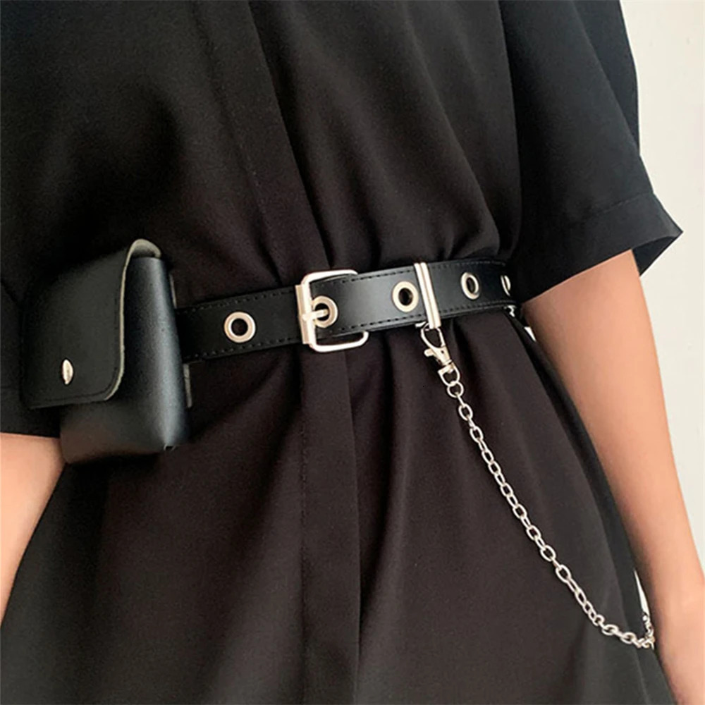 Fashion Punk Chain Belt Waist Bag Belt for Women Single Hole Eyelet Waistband Decorative Belts Bag 251030