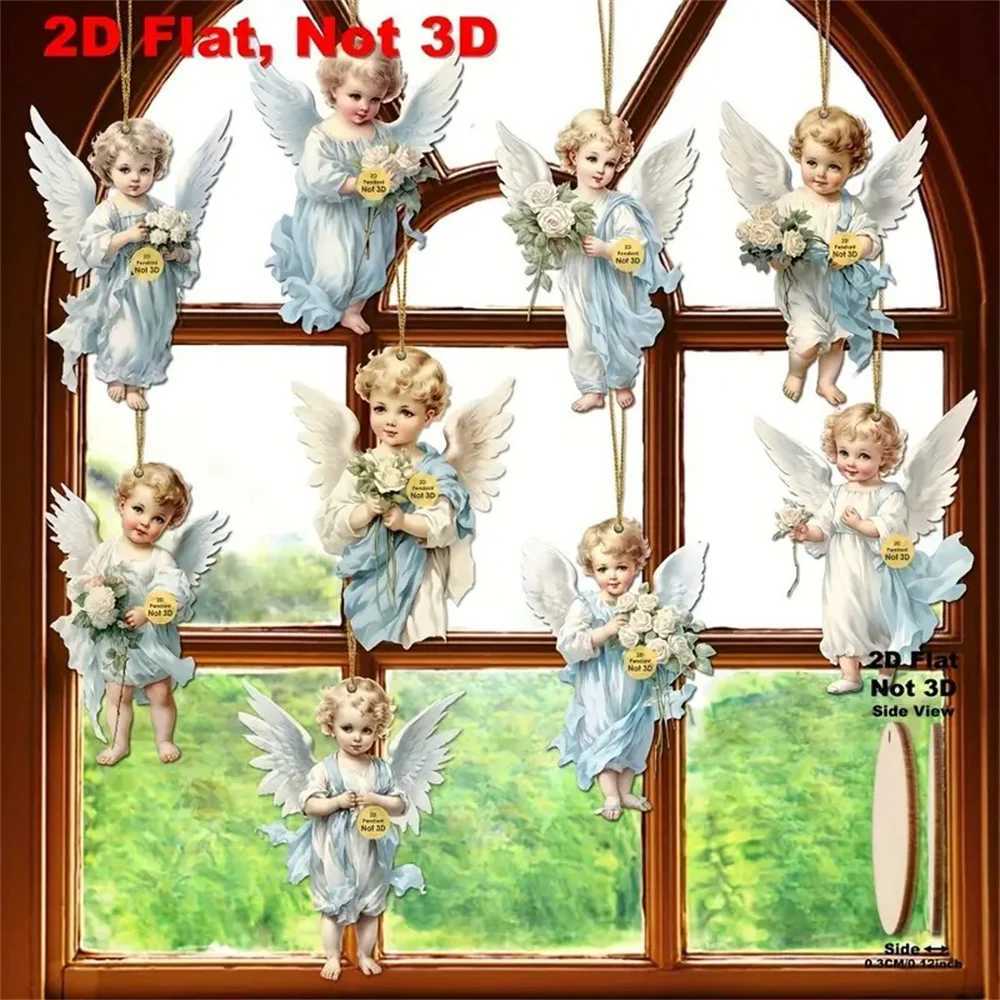 91236pcs Vintage Christmas Angel Wooden Pendants Artificial Wood Hanging Ornaments Perfect for Home Outdoor Holiday Decor C251030