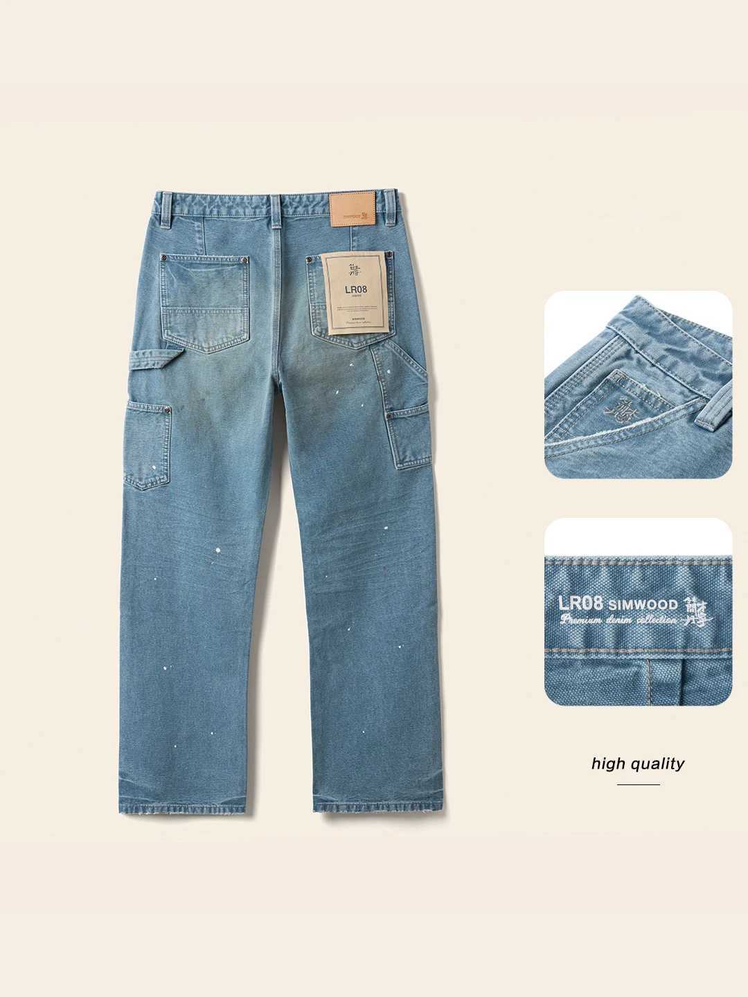 SIMWOOD High Standard 2025 Autumn New Loose Relax 12oz Fabric Denim Logger Pants Men Outdoor Workerwear Paint Splatter Jeans J251030