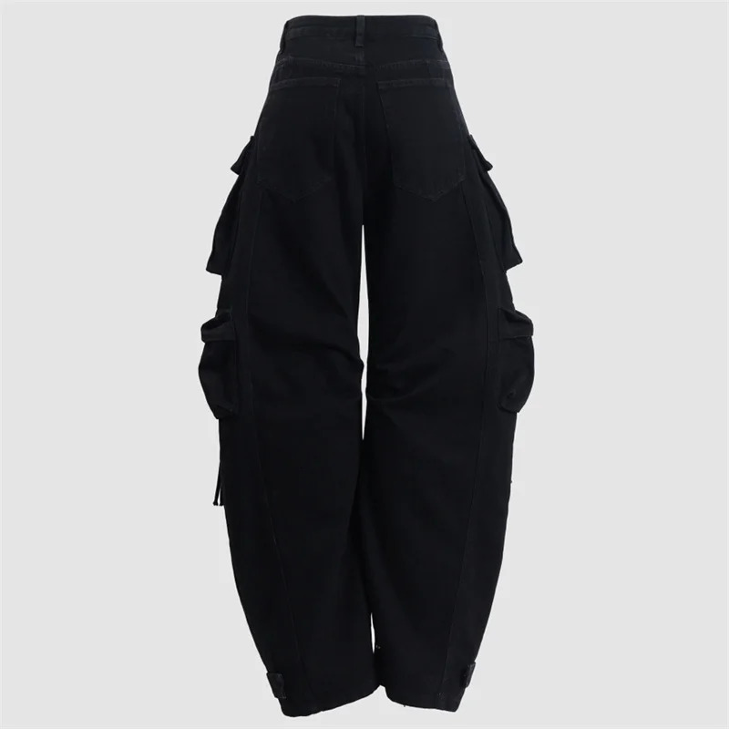 Womens jeans 2025 Winter low waisted slim fit wide leg pants pure cotton womens pants Retro ripped cargo pants Denim pants 251029