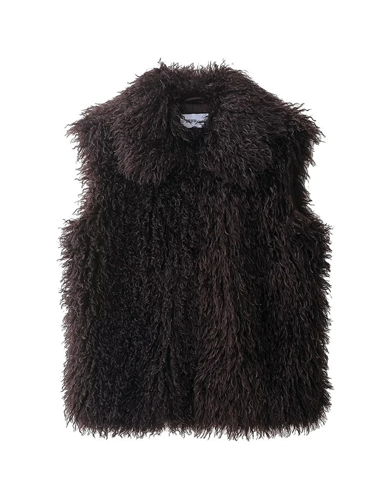 TFMLN Fur Vest For Women Solid Color Sleeveless Waistcoat Jacket Long Faux Winter Thick Fashion Lady Coat 251028