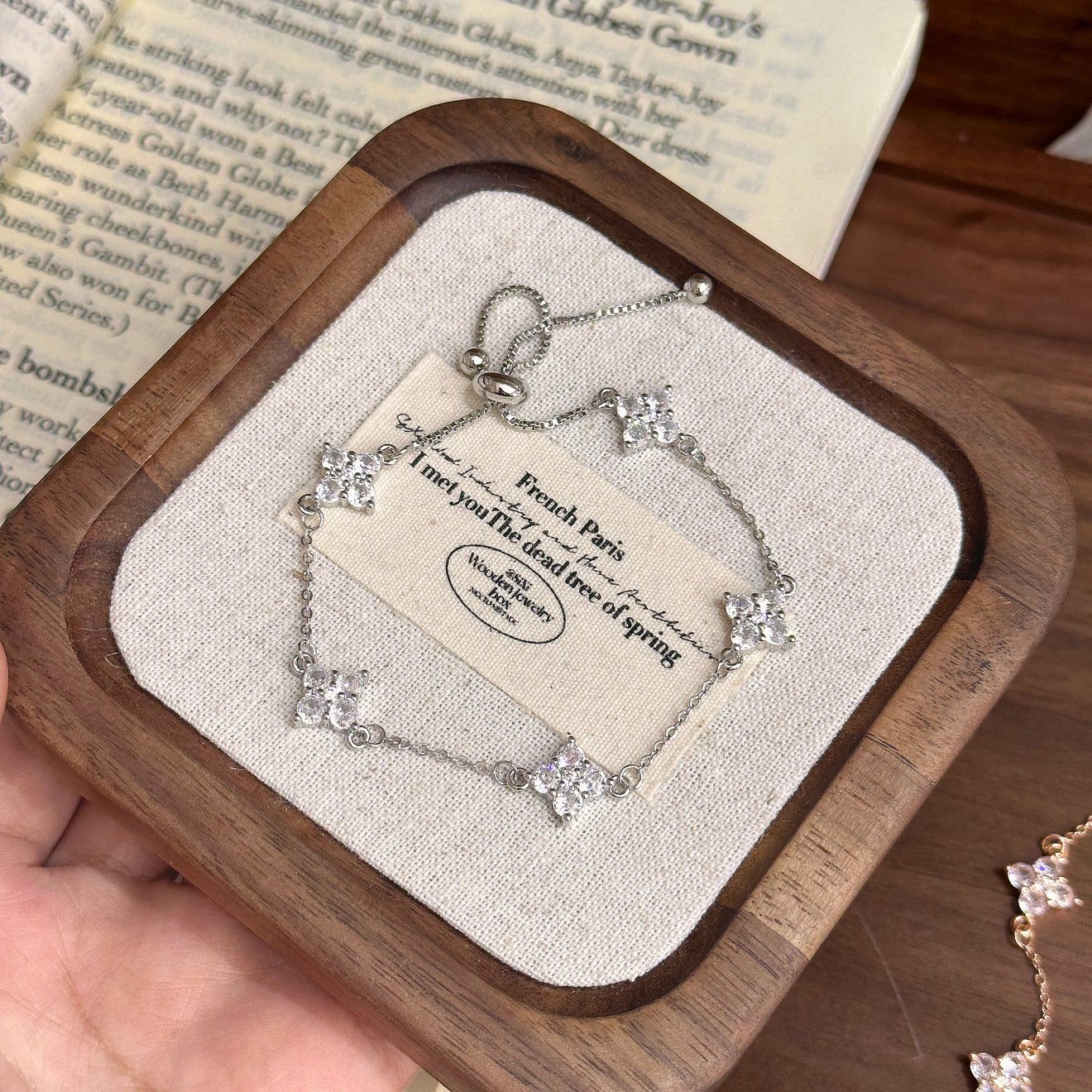 TaiYang New Five Clover Adjustable Slide Bracelet, Luxury Rose Gold Plated Copper Stackable Chain for Women