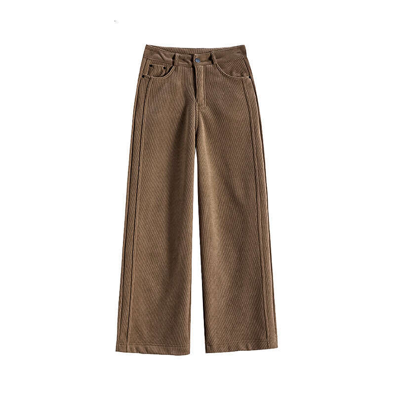 Melard Coffee Color 2025 New Autumn Winter Fleece Lined Thickened High Waist Straight Casual Corduroy Wide Leg Pants for Women