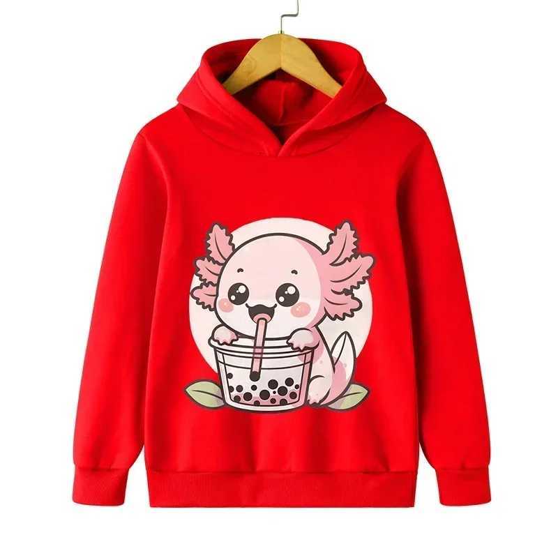Autumn Spring Children Axolotl Bobo Tea Sweatshirt Kid Cartoon Animal Milk Tea Pullover Long Sleeve Lovely Style Boy Girl HoodieT251030