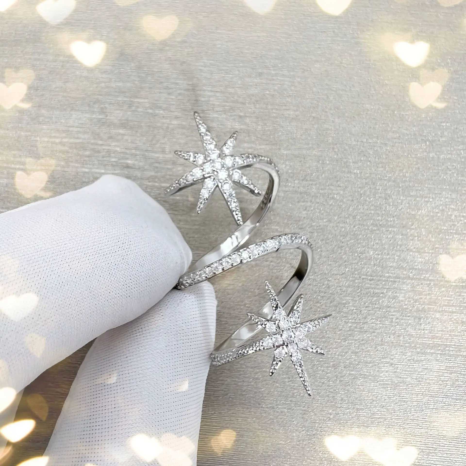 Temperament decompression eight star open ring niche design sense fashion personality index finger ringW251030