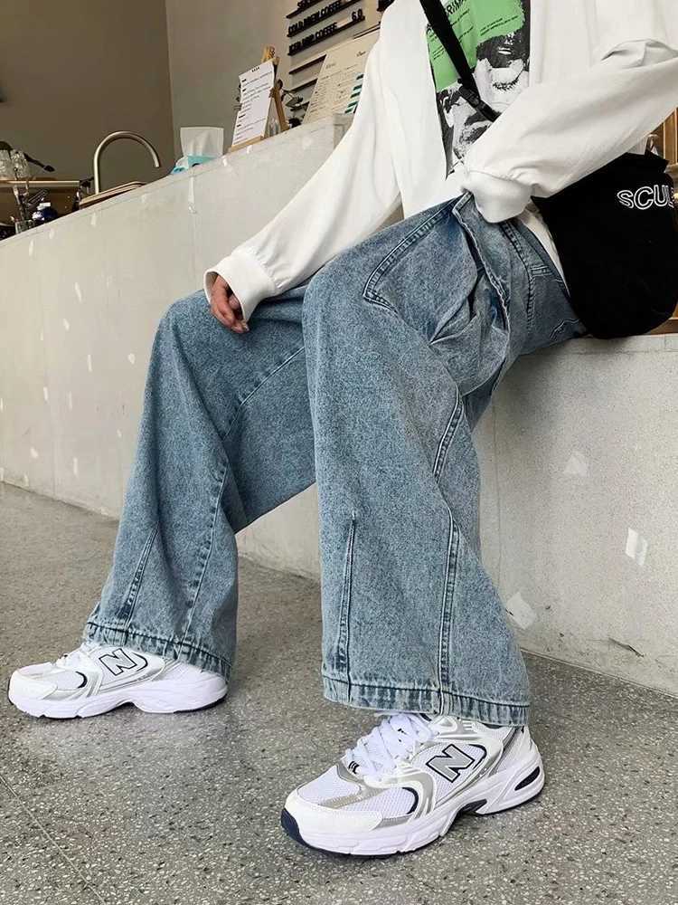 Baggy Jeans Mens Oversize Streetwear Fashion Wide Leg Cargo Pants Hip Hop Harajuku MultiPocket Denim Trousers Black Blue J251030