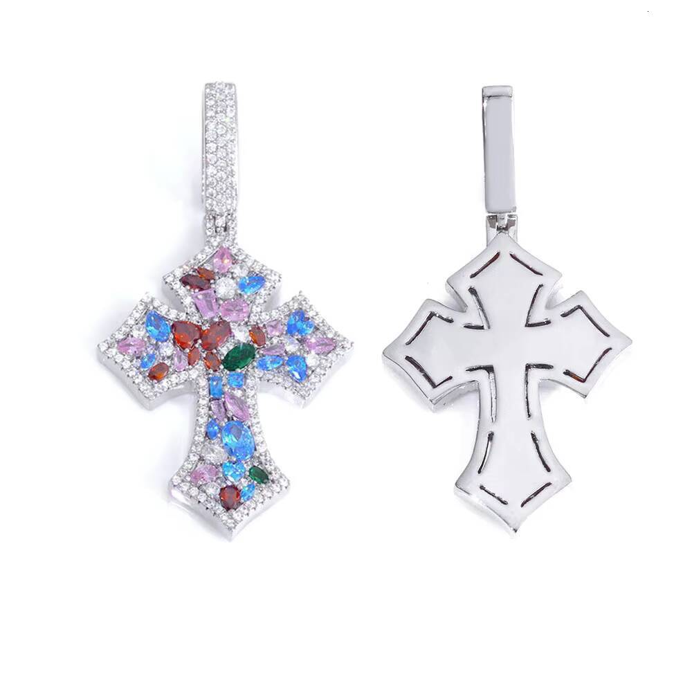 NUOYA Custom Colorful moissanite Iced Out Cross Pendant for Women High Quality Multi Color Diamond Pendant Hip Hop Rappers Jewelry Designer's sty