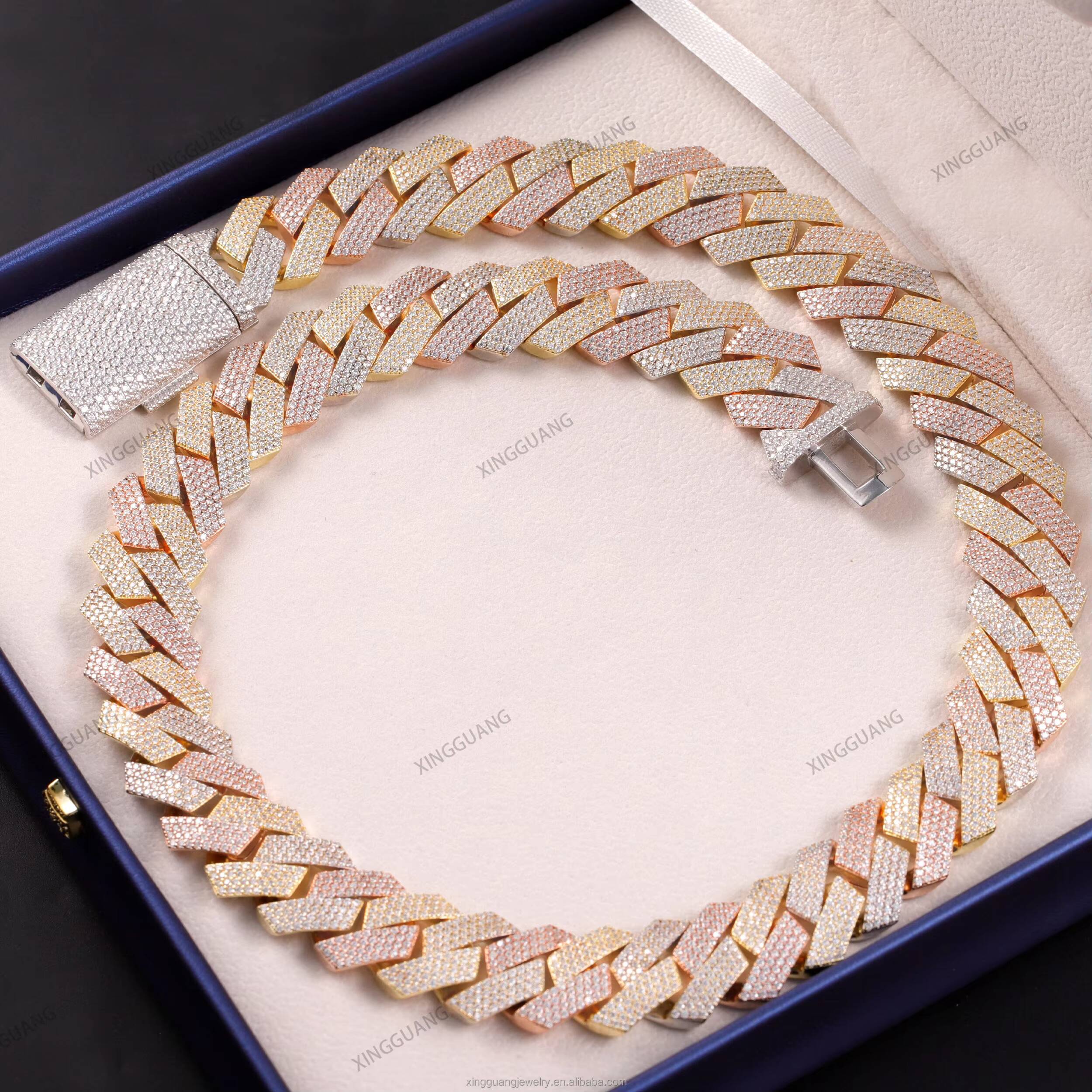 Hot Selling High Quality 20mm VVS Moissanite Diamond Chain 18K Gold Plated Luxury Hip Hop 4 Row VVS Moissanite Cuban Link Chain