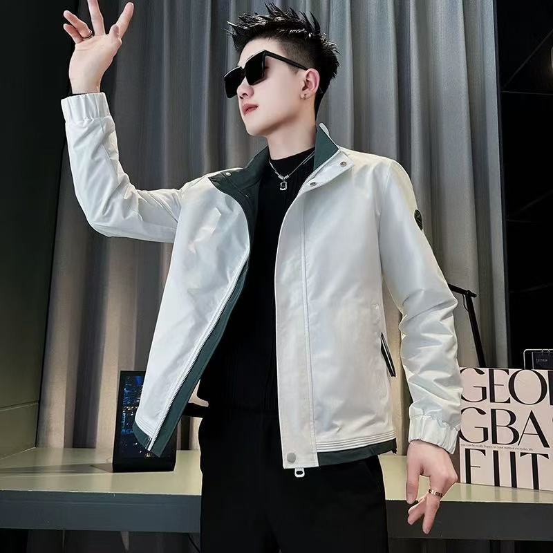 Men's Jacket Spring Autumn Trendy Brand Stylish Color Block Jacket Youth Designer Coat Korean Version Slim Fit Casual Top