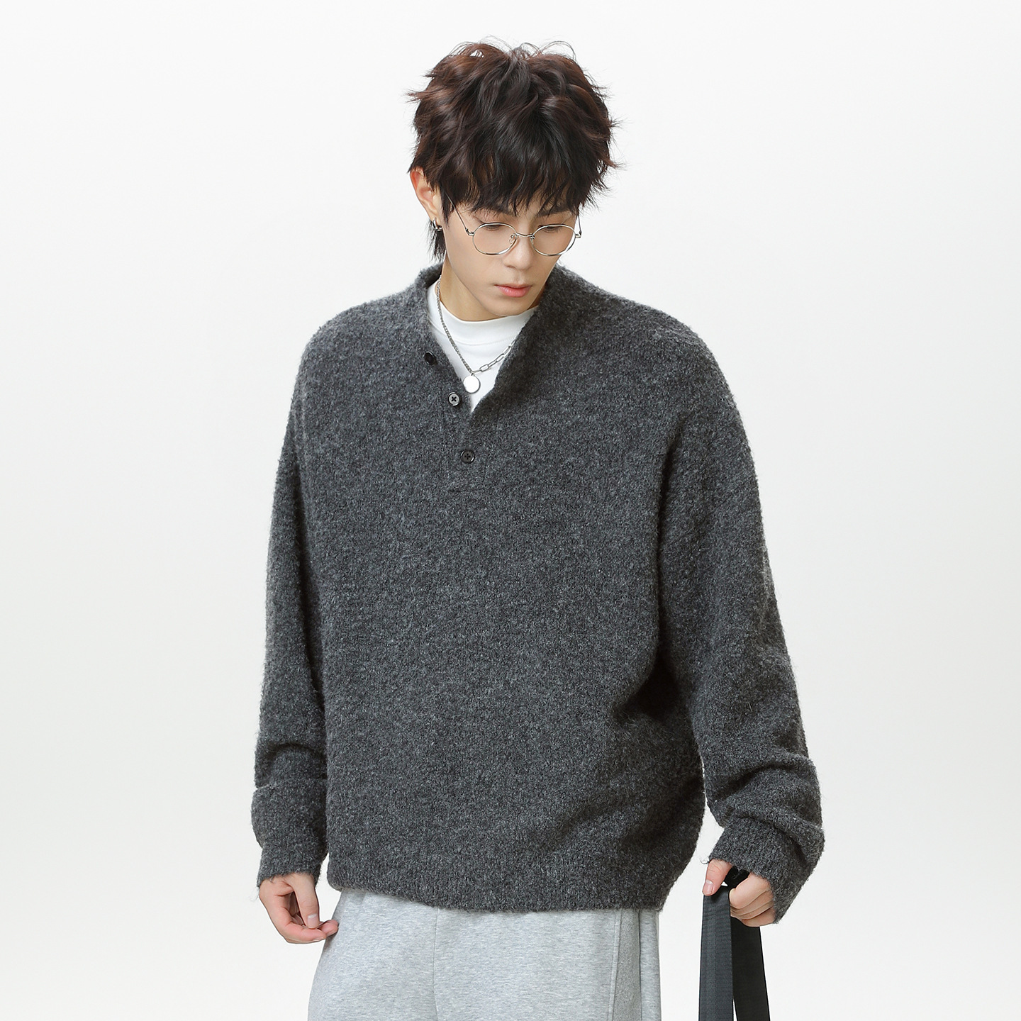 Light Luxury Old Money Henry Collar Polo Knit Sweater For Men Autumn And Winter Thickened Warm Sweater Lazy Designer Sweater Style Cardigan