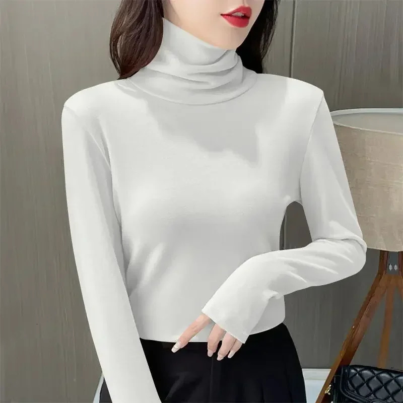 Women Thermal Underwear Winter Thicken Turtleneck Bottom Shirt De Velvet Warm Tops Semi High Collar Neck Long Sleeve Pullovers 251030