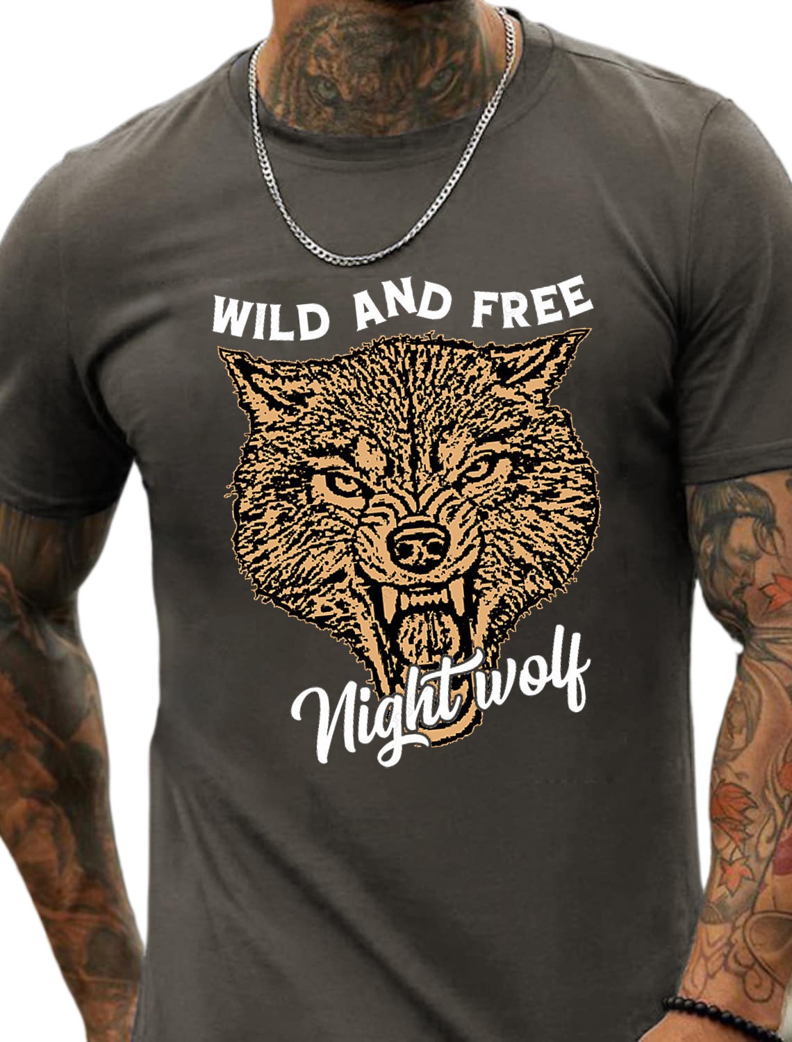 Wild & Free Night Wolf Print Men's Cotton Summer T-Shirt - TT7085