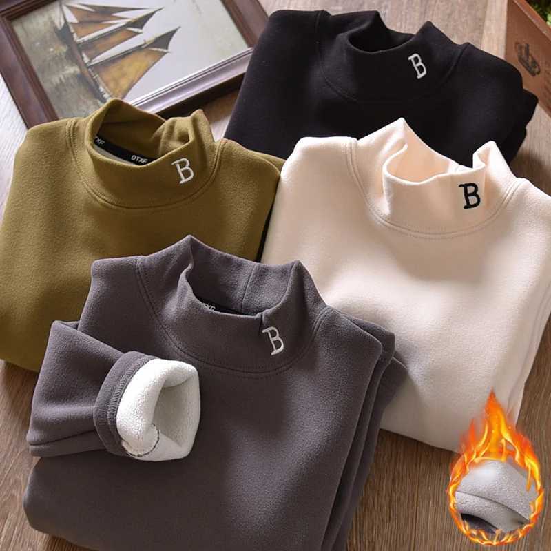 Kids Thermal Shirt 412Y HalfTurtleneck Velvet Top Autumn Winter Letter Embroidery Plush Long Sleeve Blouse for Boys GirlsT251030