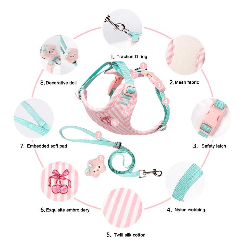 Chic Dog Harness and leash set Cute Puppy walking Set for Small Medium Dogs and cats Adjustable Chest Strap Striped Chic J251129