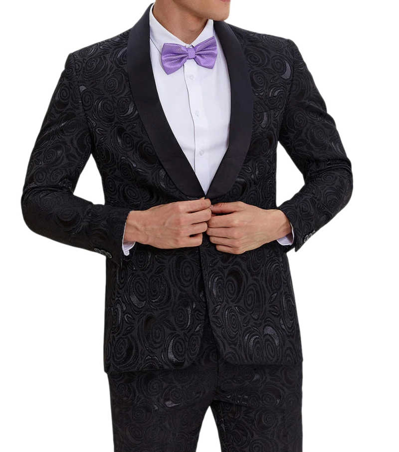 Jacquard Mens Suits Shawl Lapel 2 Pieces Jacket Pants Formal Party Wedding Groom Tuxedos Prom Custom Made