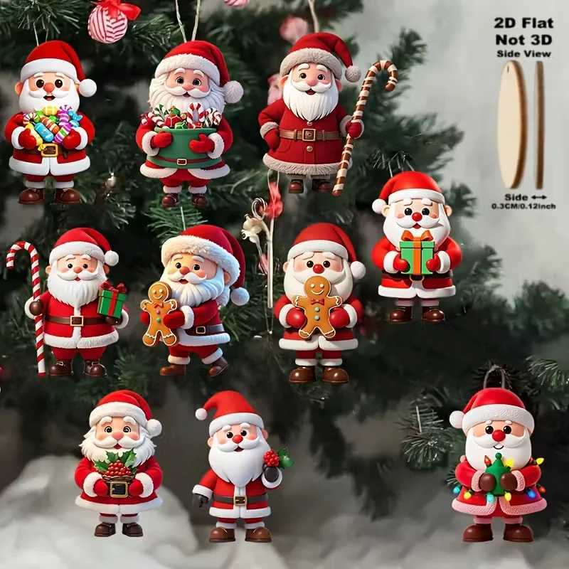 2D flat 10piece set of traditional wooden Germanstyle natural wood Santa Claus and gingerbread man dollshaped decorations C251030