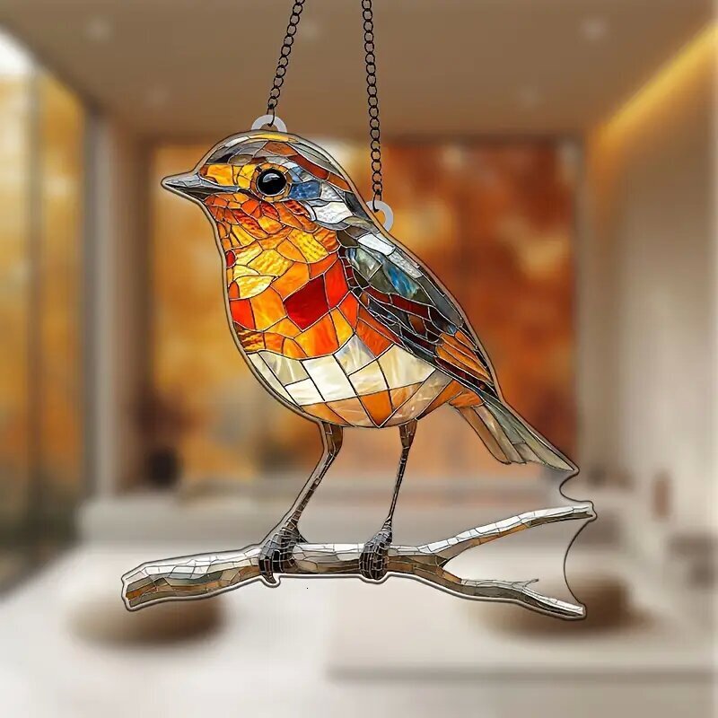 Animal Series Colorful Bird Acrylic with Chain Window Decoration Door Sign Garden Gift Pendant Hanging Ornament
