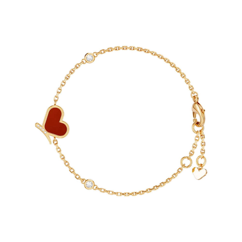 S Pure Sier Red Agate Lucky Heart Necklace Bracelet for Women, Light Niche Design, Fashionable High-end Clavicle Chain