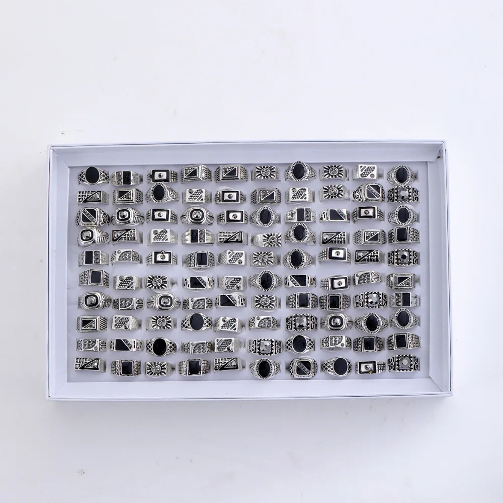 10203050100Pieces Retro Punk Enamel Oil Drop Square Rings for Men Women Vintage Jewelry Accessories Party Gifts 251023