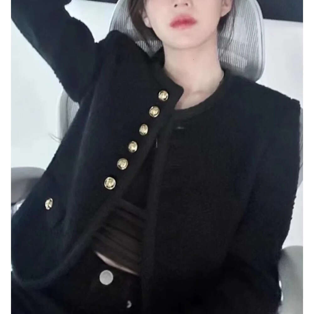 Bla Gold Tweed Ort Jaet Women's Autumn Winter New Sle Commute Loose Fit Ket Design Pure Color Button Closure