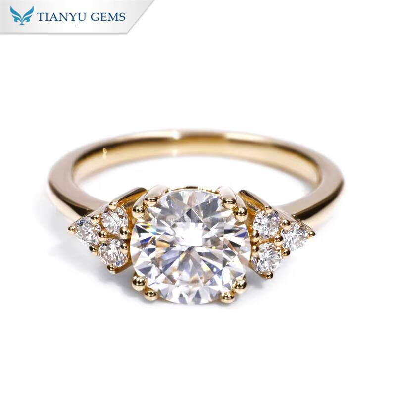 Tianyu Main 75mm Moissanite Side Lab Diamond HPHT Jewelry Sterling Silver 10K 14K 18K Gold Engagement Ring Anniversary Gift