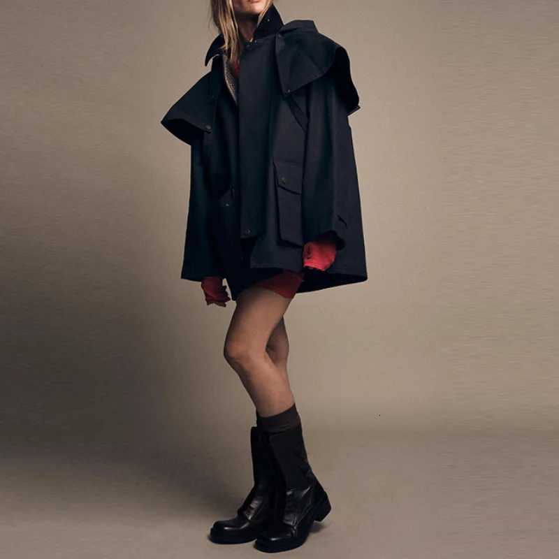 Chic Autumn Womens Removable Hooded Coat Loose Long Jackets Pockets Zipper Outwear 2025 New Female Casual Waterproof Streetwear H251030