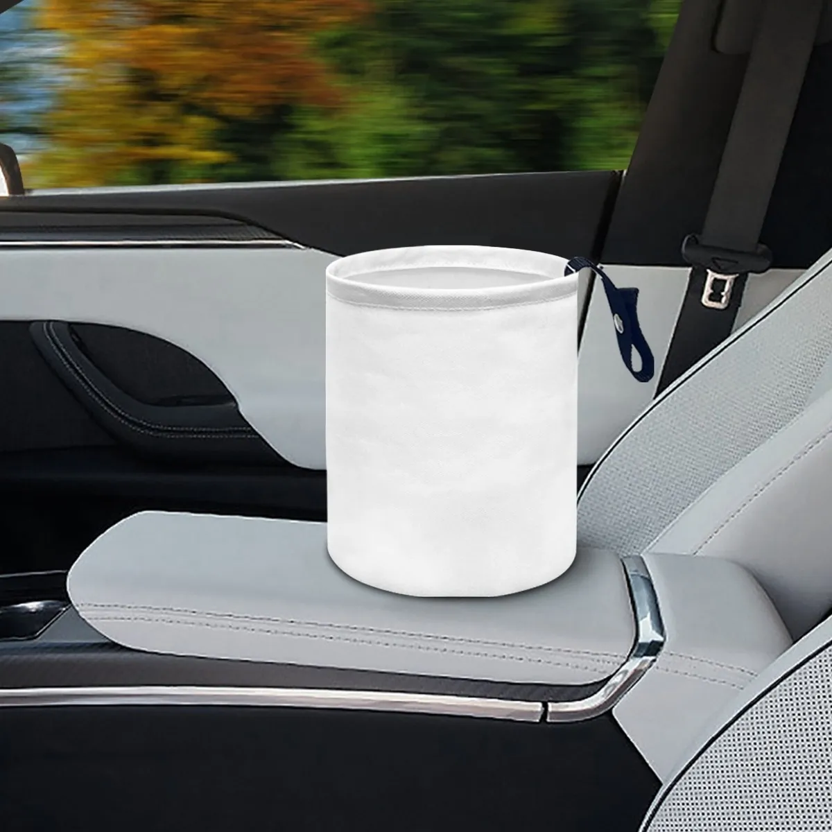 Simple Fabric Car Trash Can, Compact Auto Garbage Bin with Strap, 100% Polyester Vehicle Organizer for Sedan SUV MPV