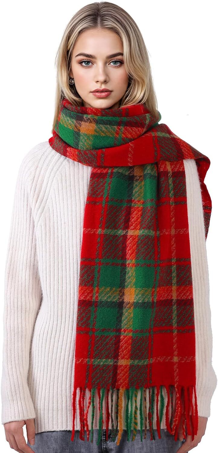 Custom Womens Winter Scarf Fashion Cashmere Feel Plaid Scarfs for Women Pashmina Shawls and Wraps Long Blanket Scarf