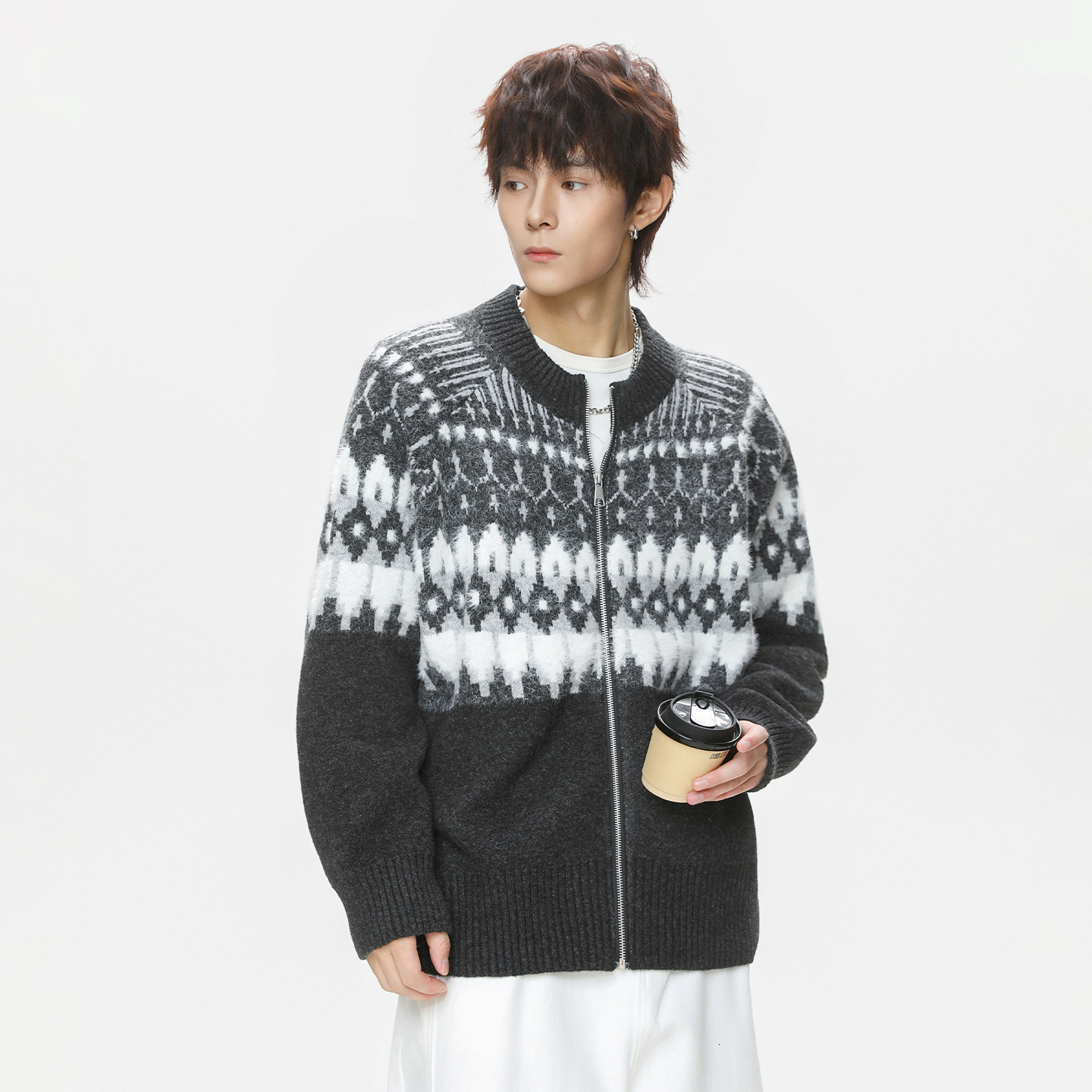 Textured Designer Sweater Fair Isle Cardigan Sweater For Men And Women Autumn And Winter Faux Mink Ethnic Style Soft Knitted Couple's Coat