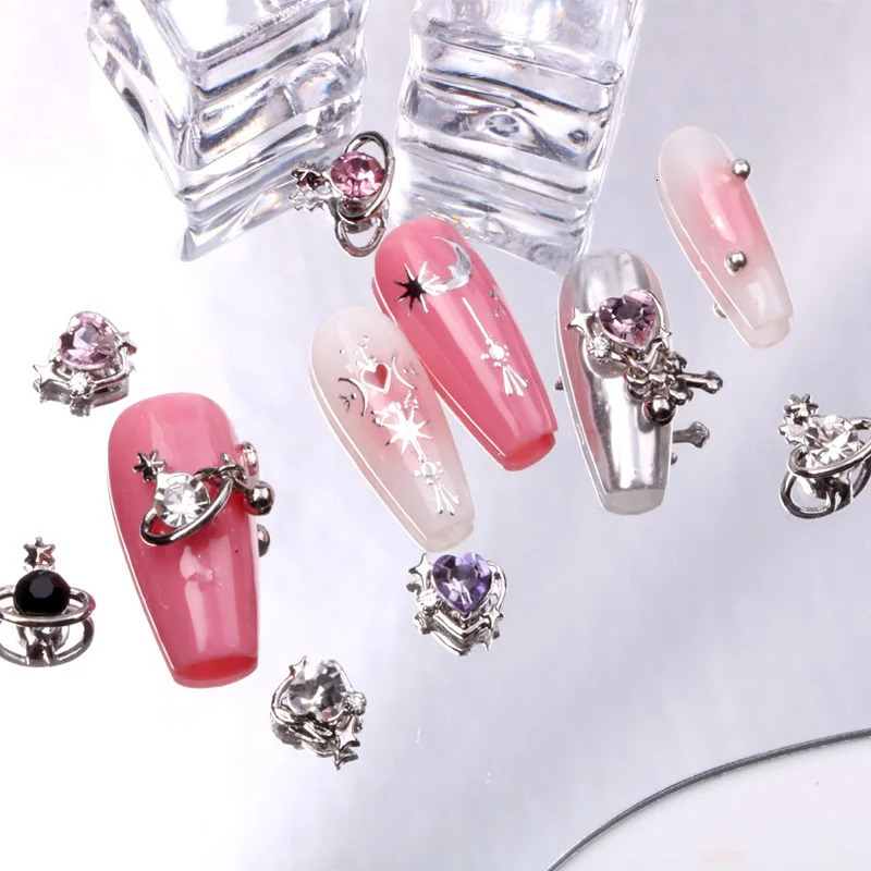 TSZS 10PCSLot 3D Nail Art Parts Metal Small Planet Love Heart Shape Nail Figures Charm Decorations Accessories Home DIY 251027