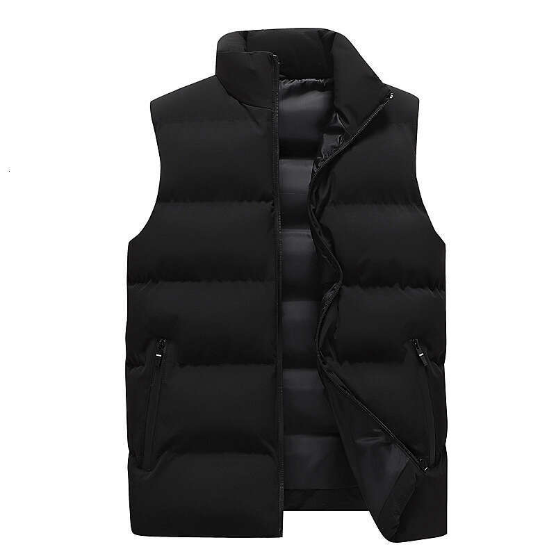 Men's Winter Stand Collar Trendy Vest Sleeveless Solid Color Thickened Warm Cotton Jacket