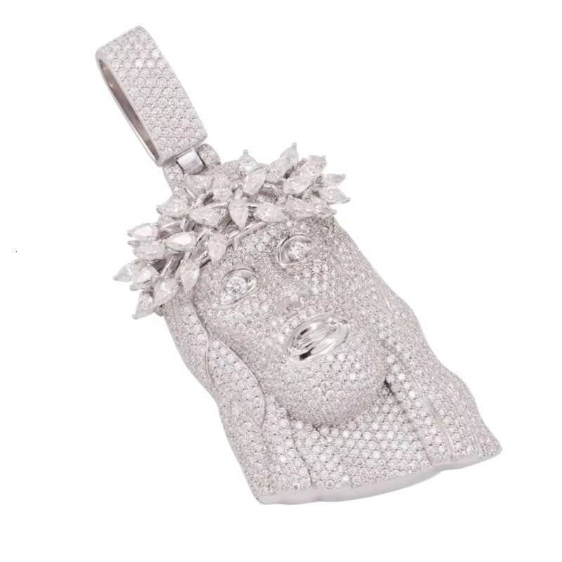 Hip Hop Style Mens 925 Sterling Silver Jesus Pendant Rhodium Plated with GRA D Color Moissanite Cluster Passes Diamond Tester