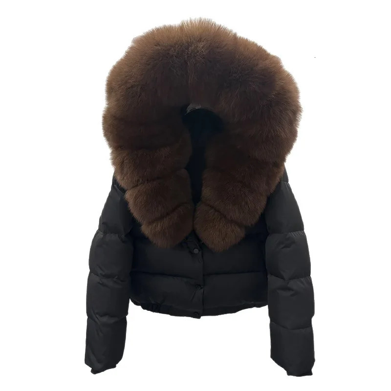 French Elegant Casual Fox Fur Collar Hooded Down Coats Fashion Versatile Thickened White Duck Down Short Jackets Women Winter 251028