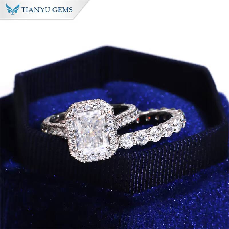 Tianyu Luxury Style 10K 14K 18K Solid Gold Silver 925 Engagement Rings 9x7mm Crushed Ice Cut Moissanite Diamond Wedding Ring Set