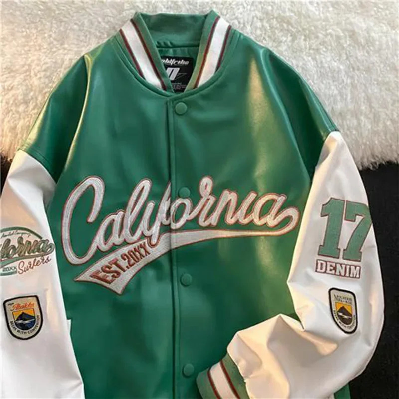 American Style PU Leather Baseball Jacket Mens Casual Loose Outerwear Spring Autumn Couple Pilot Coat 251028