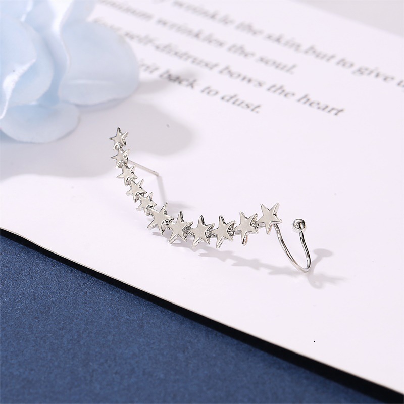 18k Gold Plated Five-pointed Alloy Stud Earrings Hooks Personality Single Star Ear Clip