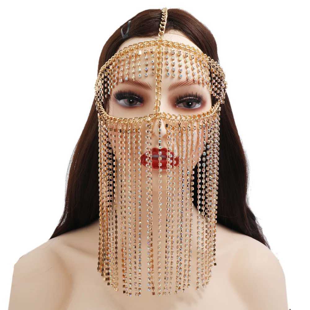 Indian Luxury Full Rhinestone Chain Fringe Bling Face Jewelry Women Prom Party Mask Chain Metal Headband Decoration Bridal VeilsW251029