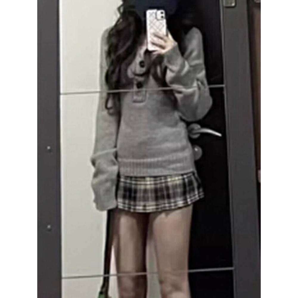 Aoaiiys Sweater Women Gray Long Sleeve Knitted Jumpers Spice Girls Slim Pullover Autumn Winter New Comfortable Casual Sweaters Designer Sweater Women 